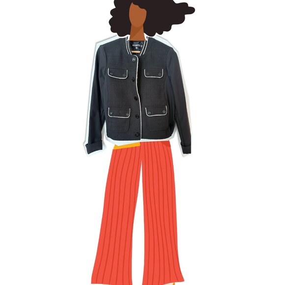 Karl Lagerfeld Black Jacket with White Trim - Picture 1 of 4